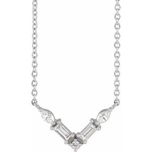 14K White Gold 1/6 CTW Natural Diamond V 16" Necklace