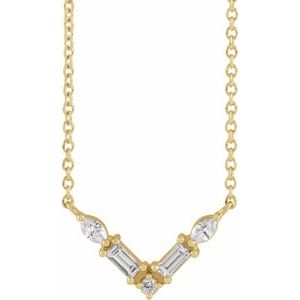 14K Yellow Gold 1/6 CTW Natural Diamond V 16" Necklace