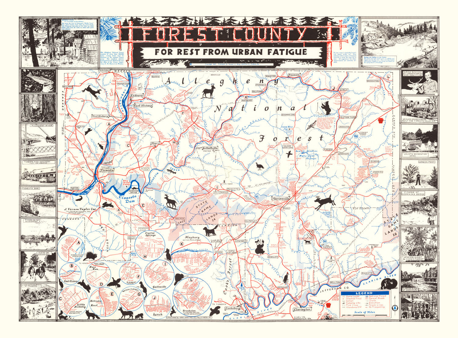 Vintage Map of Forest County, California 1957