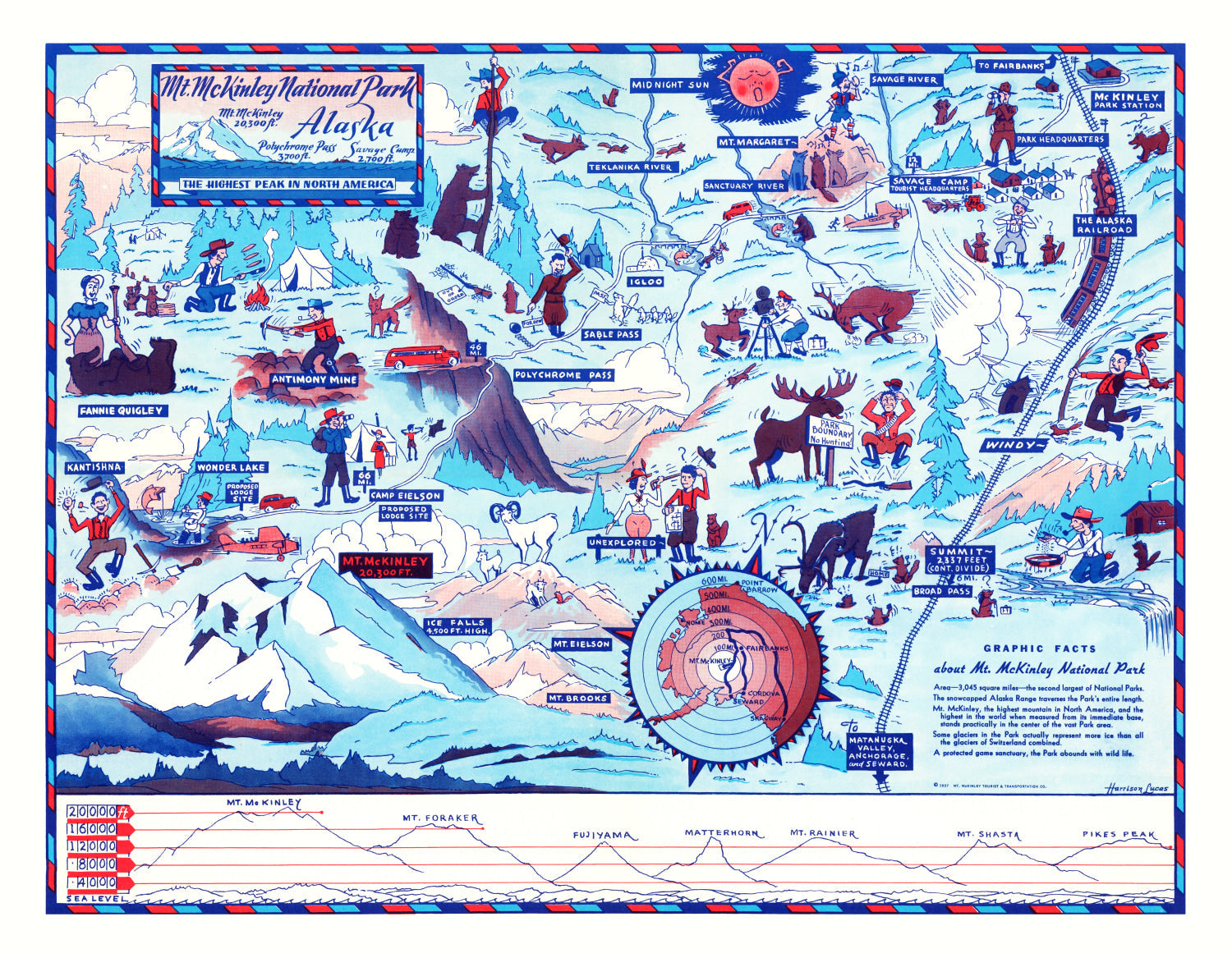 Vintage Map of Mt. McKinley National Park, 1937