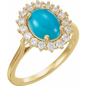 14K Yellow Gold Natural Turquoise & 1/5 CTW Natural Diamond Ring