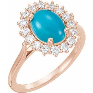 14K Rose Gold Natural Turquoise & 1/5 CTW Natural Diamond Ring