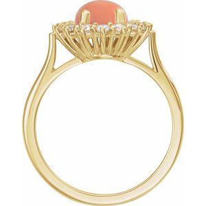 14K Yellow Gold Natural Pink Coral & 1/5 CTW Natural Diamond Ring
