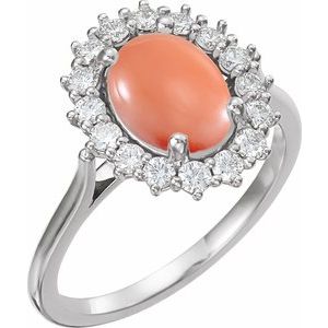Platinum Natural Pink Coral & 1/5 CTW Natural Diamond Ring