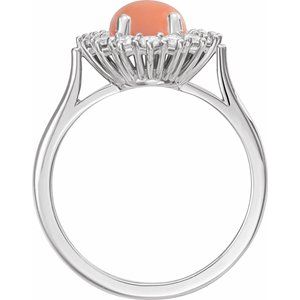 14K White Gold Natural Pink Coral & 1/5 CTW Natural Diamond Ring