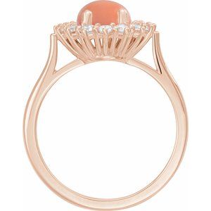 14K Rose Gold Natural Pink Coral & 1/5 CTW Natural Diamond Ring