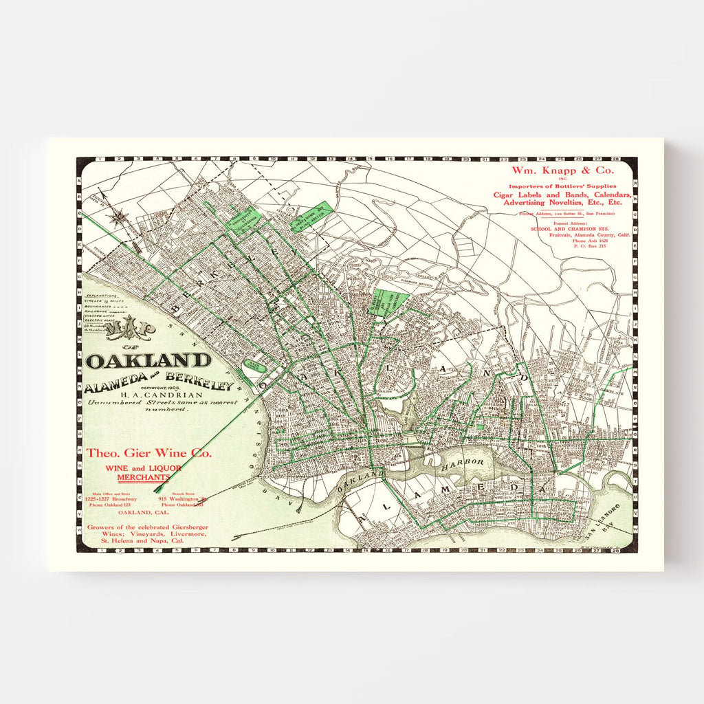 Vintage Map of Oakland, California 1906
