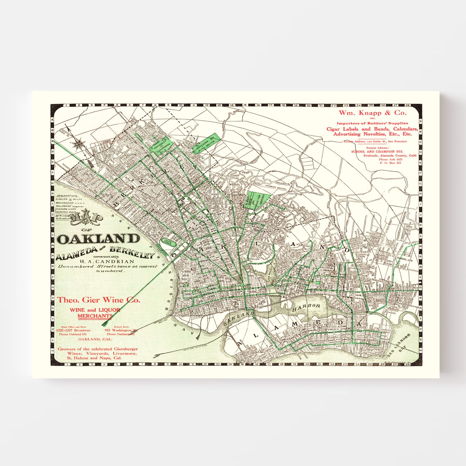 Vintage Map of Oakland, California 1906