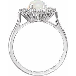 Sterling Silver Natural White Ethiopian Opal & 3/8 CTW Natural Diamond Ring