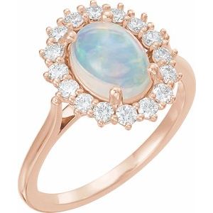 14K Rose Gold Natural White Ethiopian Opal & 3/8 CTW Natural Diamond Ring
