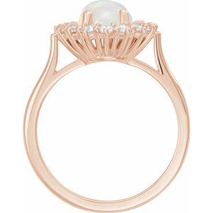 14K Rose Gold Natural White Ethiopian Opal & 3/8 CTW Natural Diamond Ring