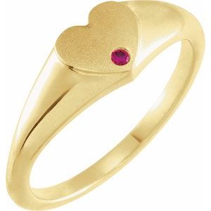 14K Yellow Gold Natural Ruby Heart Signet Ring