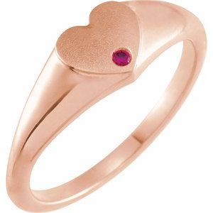 14K Rose Gold Natural Ruby Heart Signet Ring