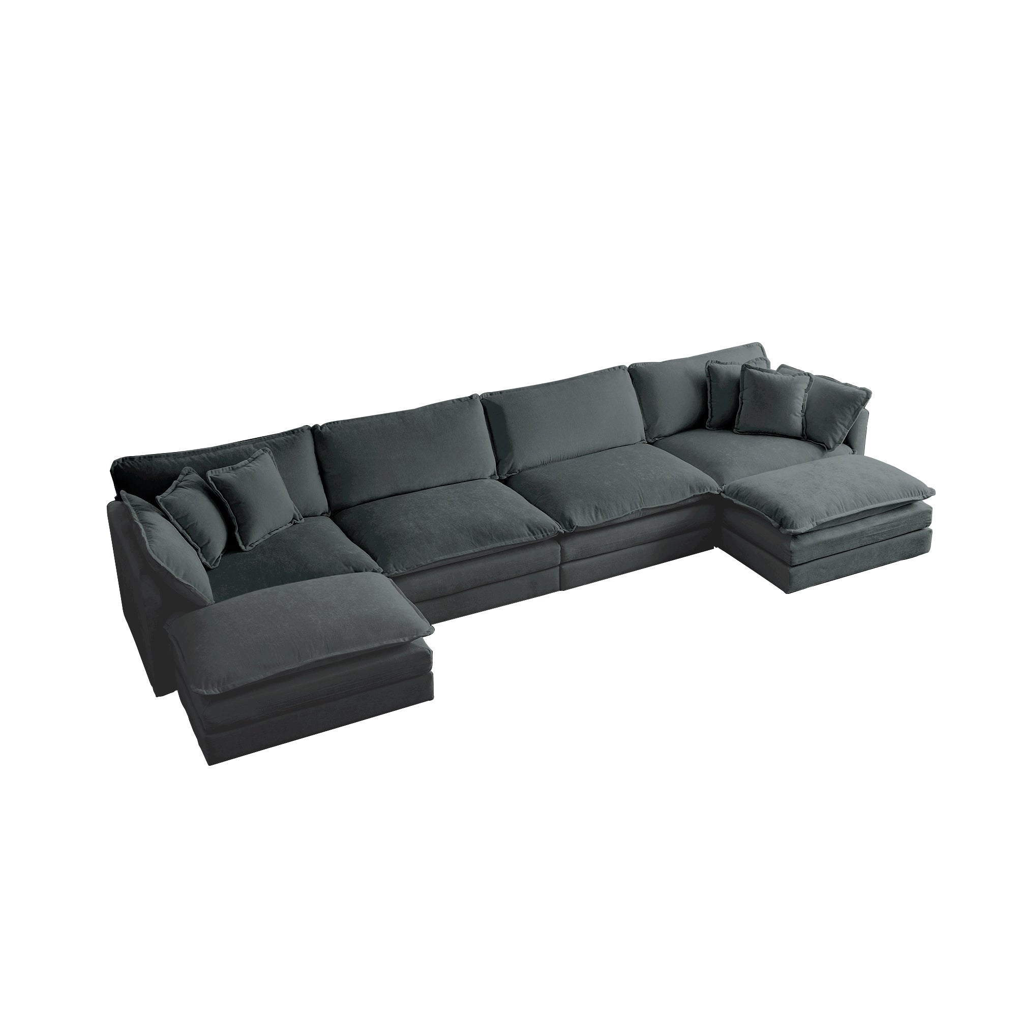 Comfort U Shaped Couch with Reversible Chaise, Modular Large U-Shape Sectional Sofa, Double Extra Ottomans,Gray Chenille