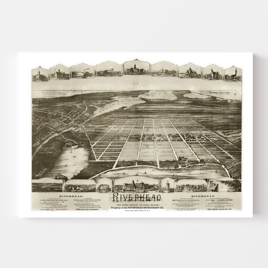 Vintage Map of Riverhead, New York 1890
