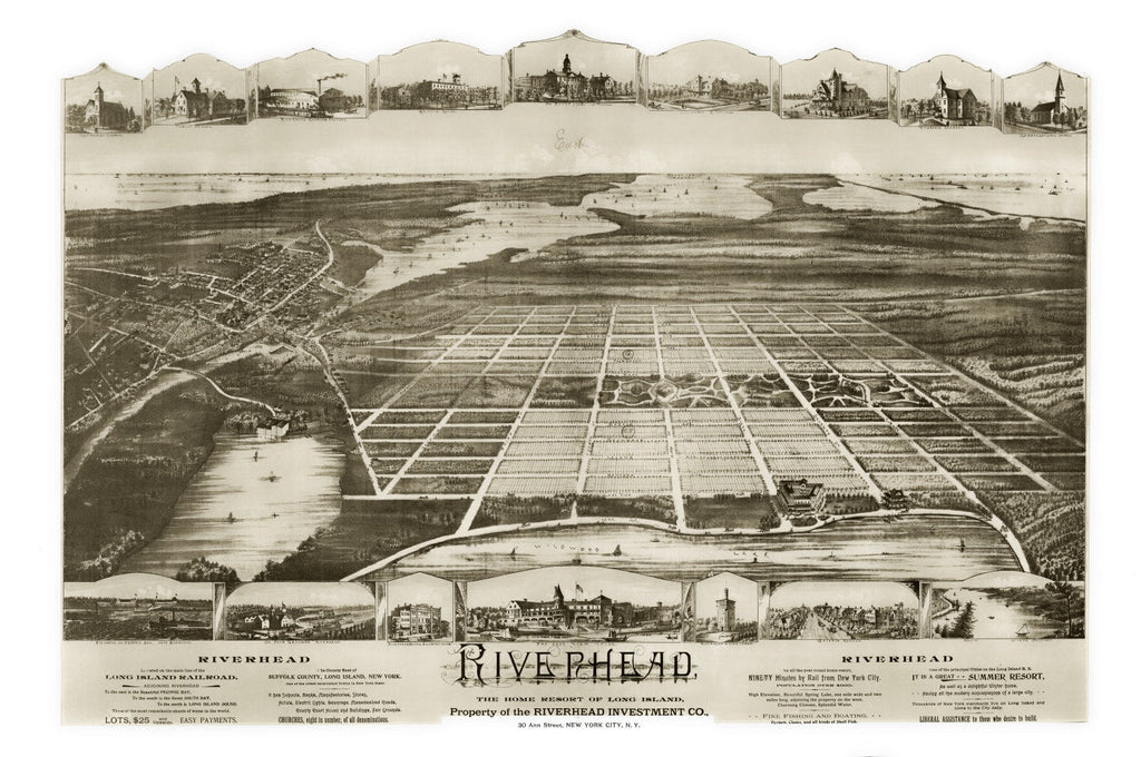Vintage Map of Riverhead, New York 1890