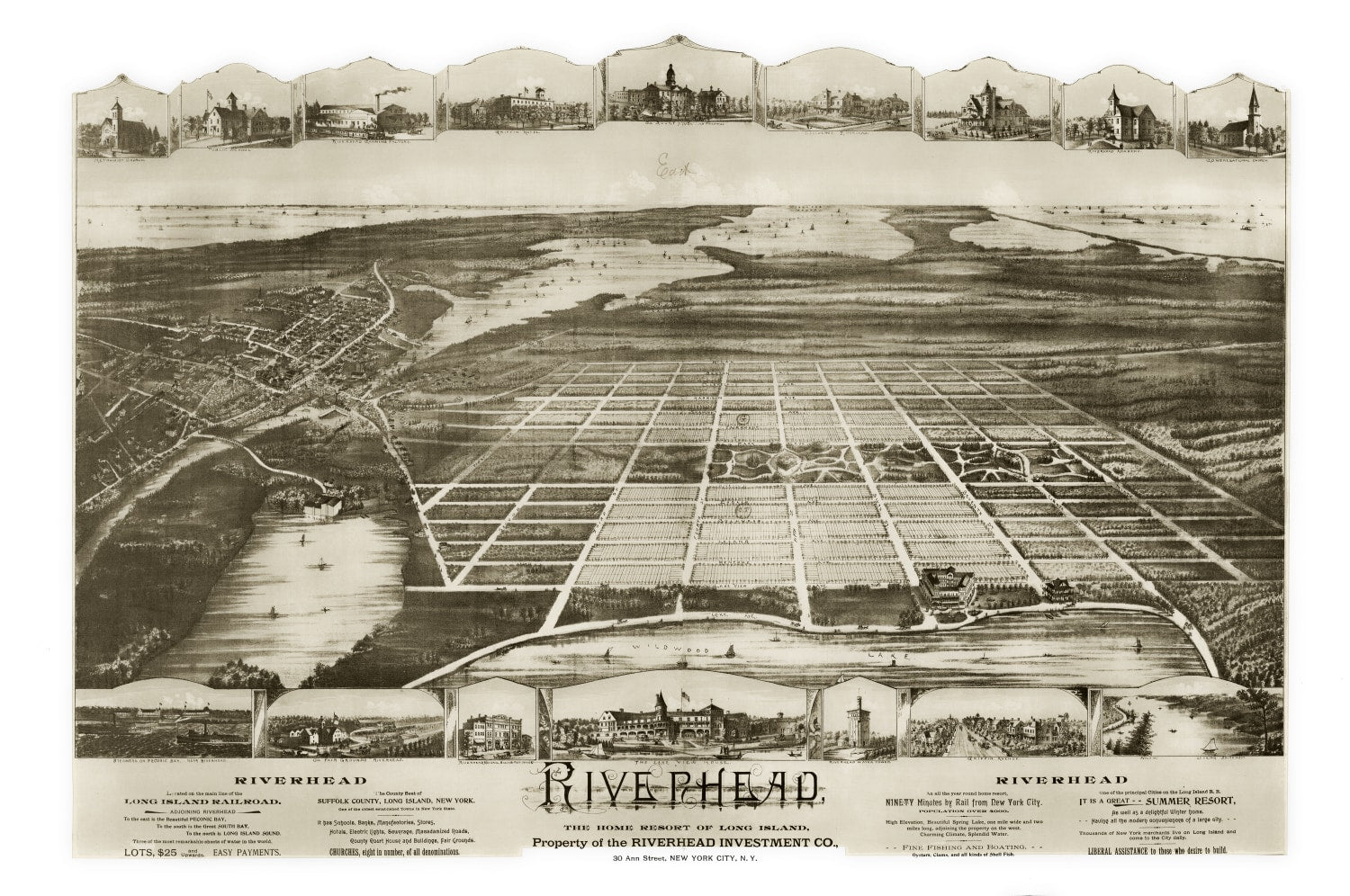 Vintage Map of Riverhead, New York 1890