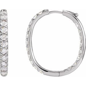 14K White Gold 3 CTW Natural Diamond Inside-Outside Hinged 28.3 mm Hoop Earrings