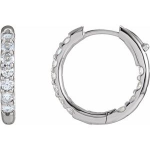 14K White Gold 1 1/8 CTW Natural Diamond Inside-Outside Hinged 18.5 mm Hoop Earrings