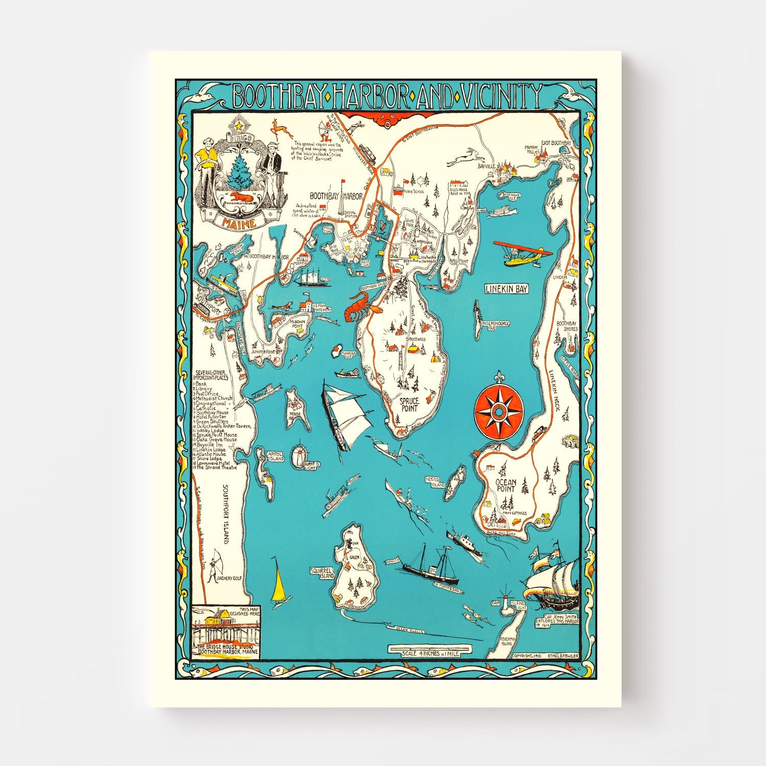 Vintage Map of Boothbay Harbor, 1931