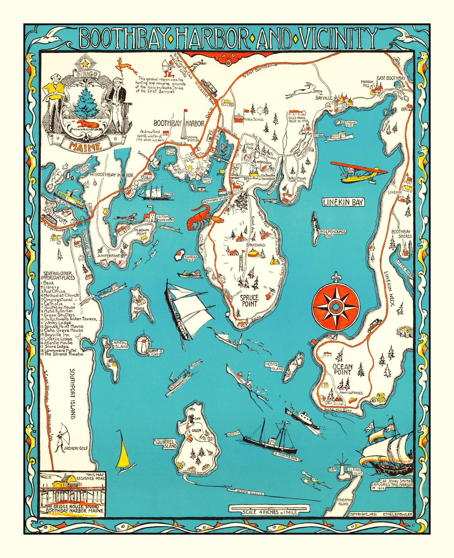 Vintage Map of Boothbay Harbor, 1931