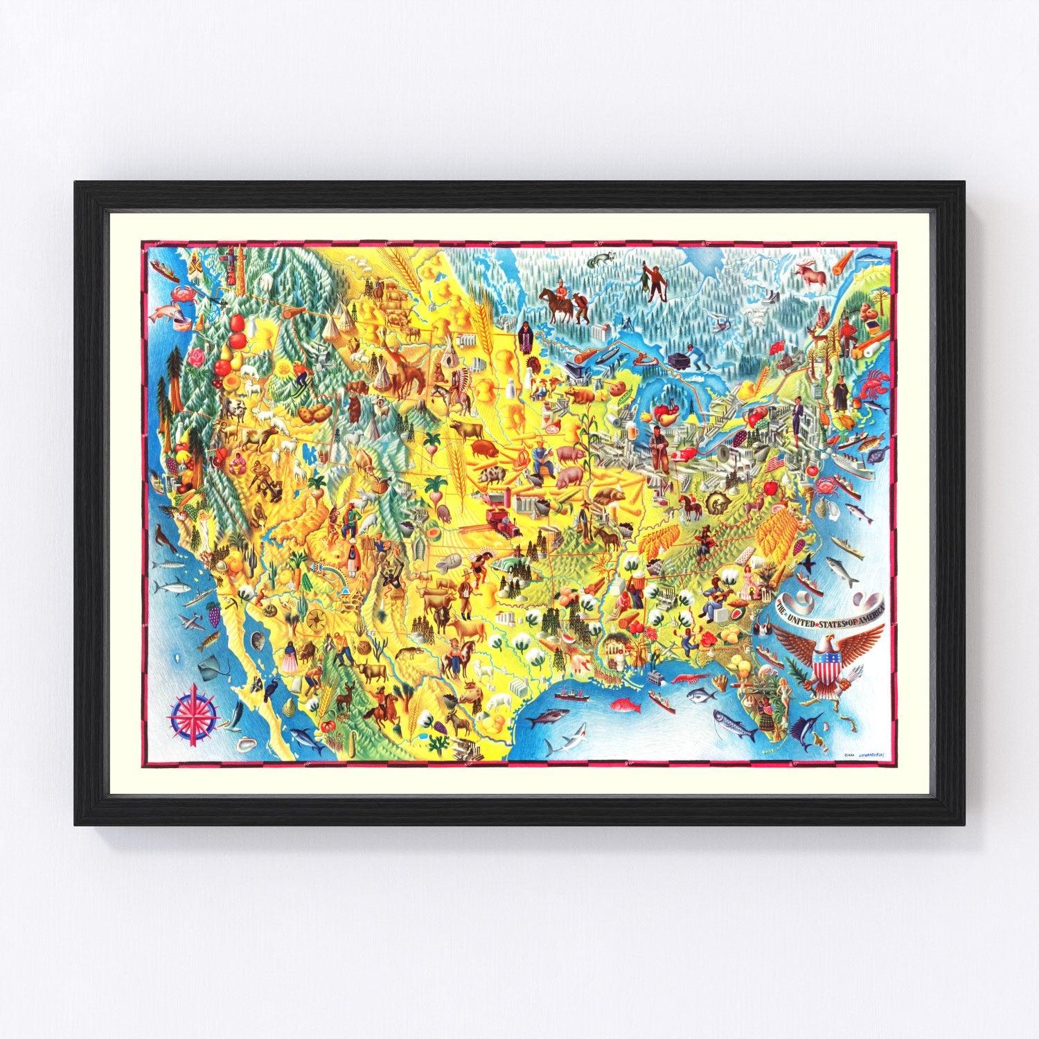 Vintage Pictorial Map of the United States, 1940