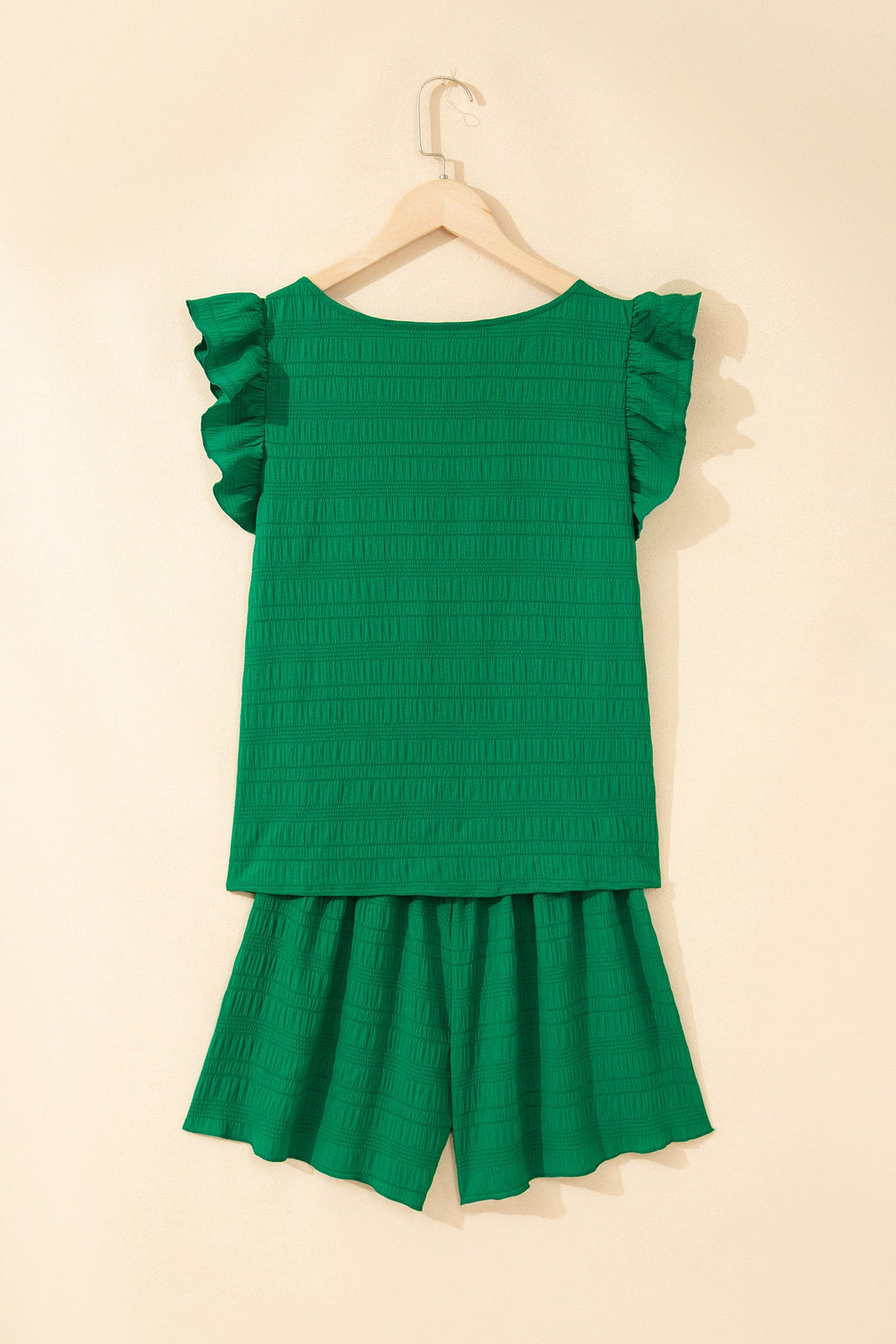 Solid Textured Square Neck Top & Shorts Set