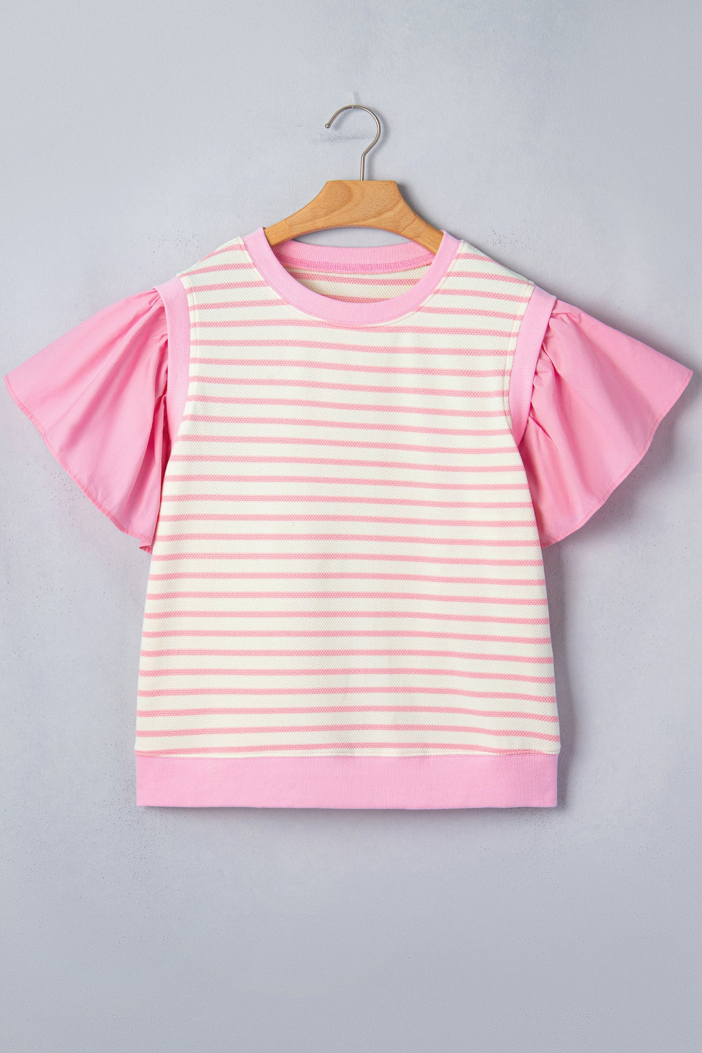 Stripe Patchwork Ruffle Short Sleeve Blouse