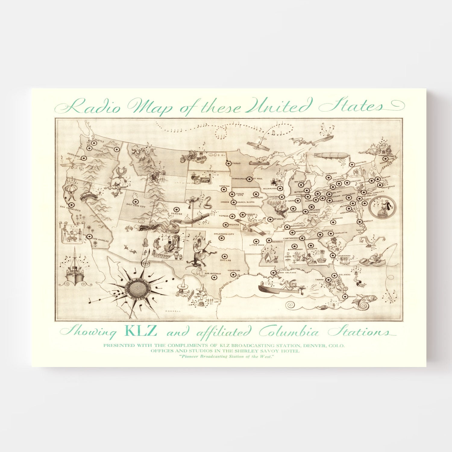 Vintage Radio Map of the United States, 1922