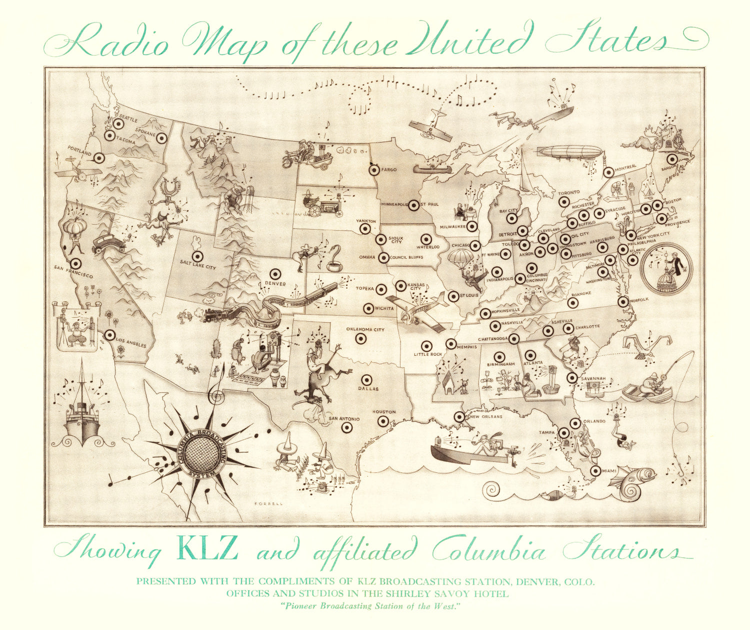 Vintage Radio Map of the United States, 1922