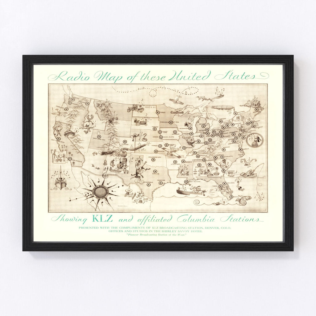 Vintage Radio Map of the United States, 1922
