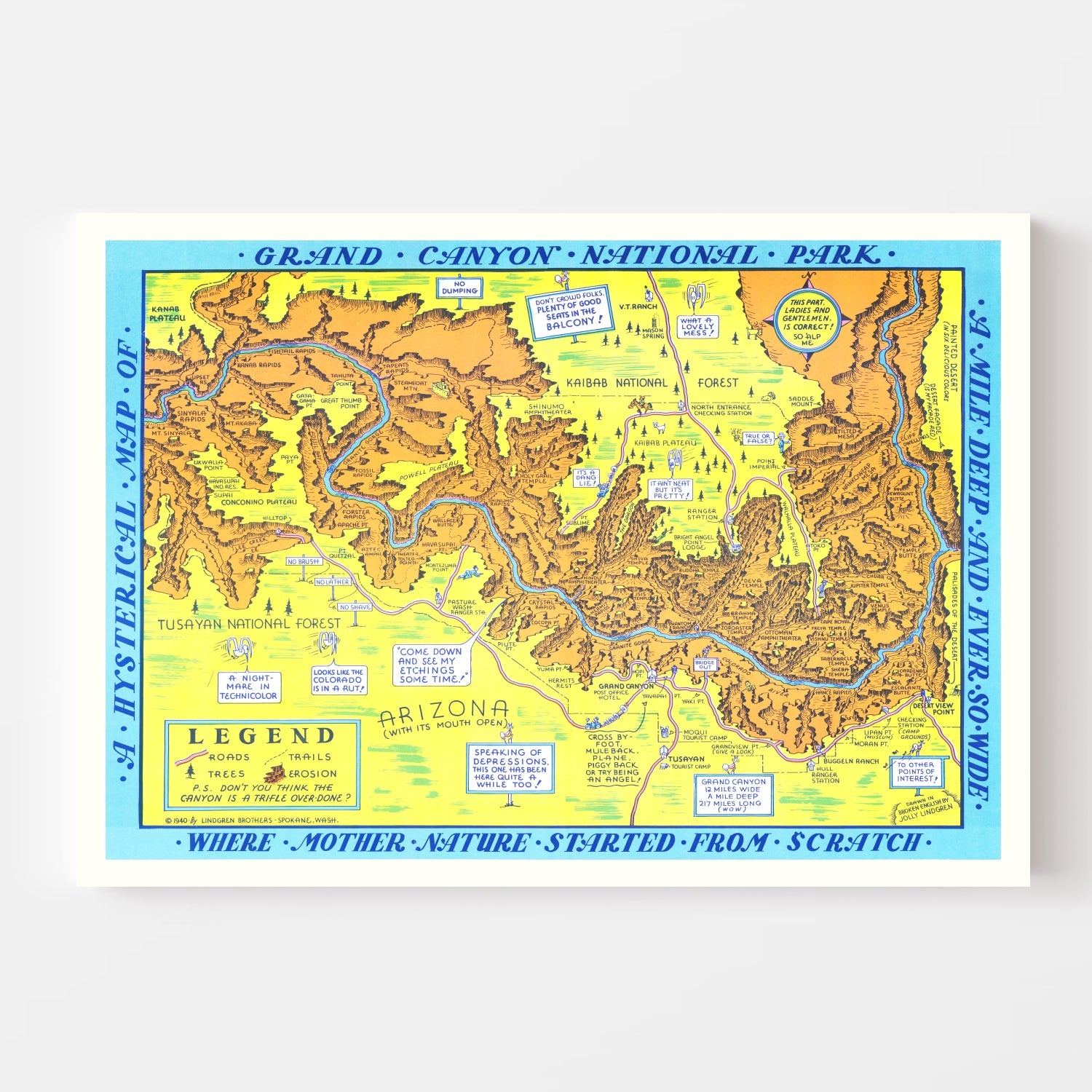 Vintage Map of Grand Canyon National Park, 1940