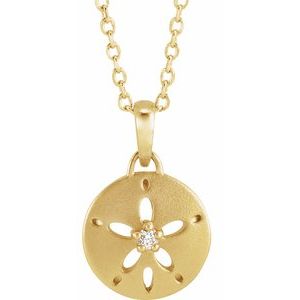 14K Yellow Gold .015 CT Natural Diamond Sand Dollar 16-18" Necklace