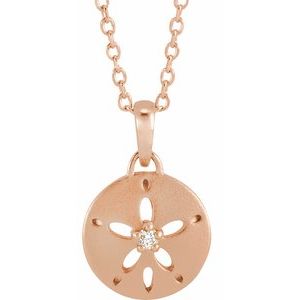 14K Rose Gold .015 CT Natural Diamond Sand Dollar 16-18" Necklace