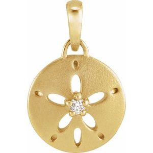 14K Yellow Gold .02 CT Natural Diamond Sand Dollar Pendant