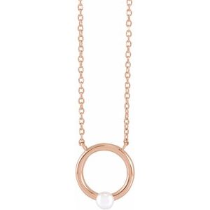 14K Rose Gold Cultured Seed Pearl Circle 16" Necklace