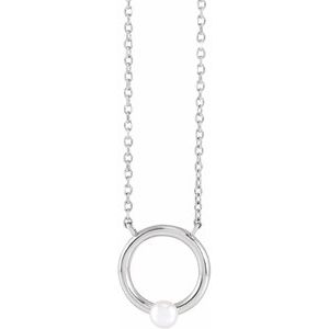 14K White Gold Cultured Seed Pearl Circle 16" Necklace
