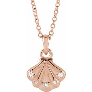 14K Rose Gold .03 CTW Natural Diamond Seashell 16-18" Necklace