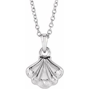 Sterling Silver .03 CTW Natural Diamond Seashell 16-18" Necklace