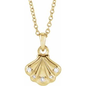 14K Yellow Gold .03 CTW Natural Diamond Seashell 16-18" Necklace