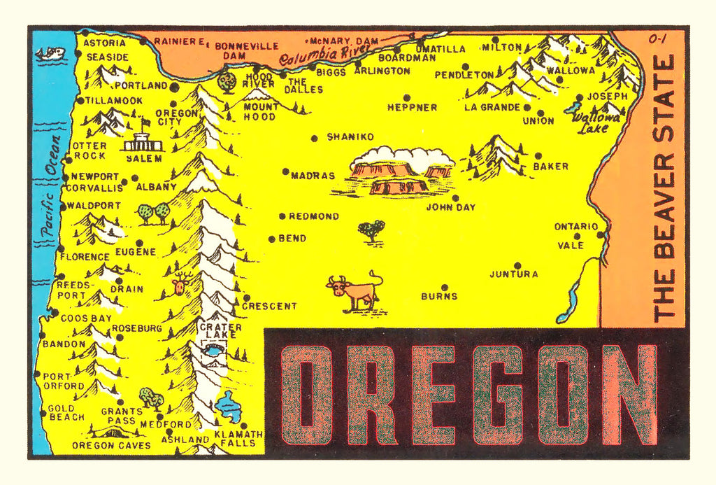 Vintage Map of Oregon 1960