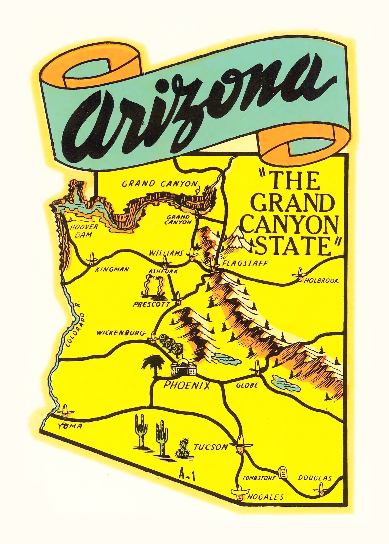 Vintage Map of Arizona 1950