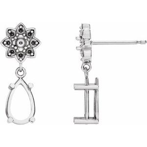 14K White Gold 8x5 mm Pear Cluster Earring Mounting