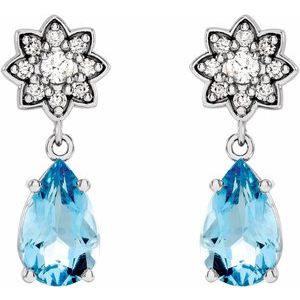 14K White Gold Aquamarine & 1/6 CTW Diamond Cluster Earrings – image 2