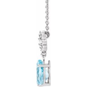 Sterling Silver Natural Aquamarine & .08 CTW Natural Diamond 16-18" Necklace