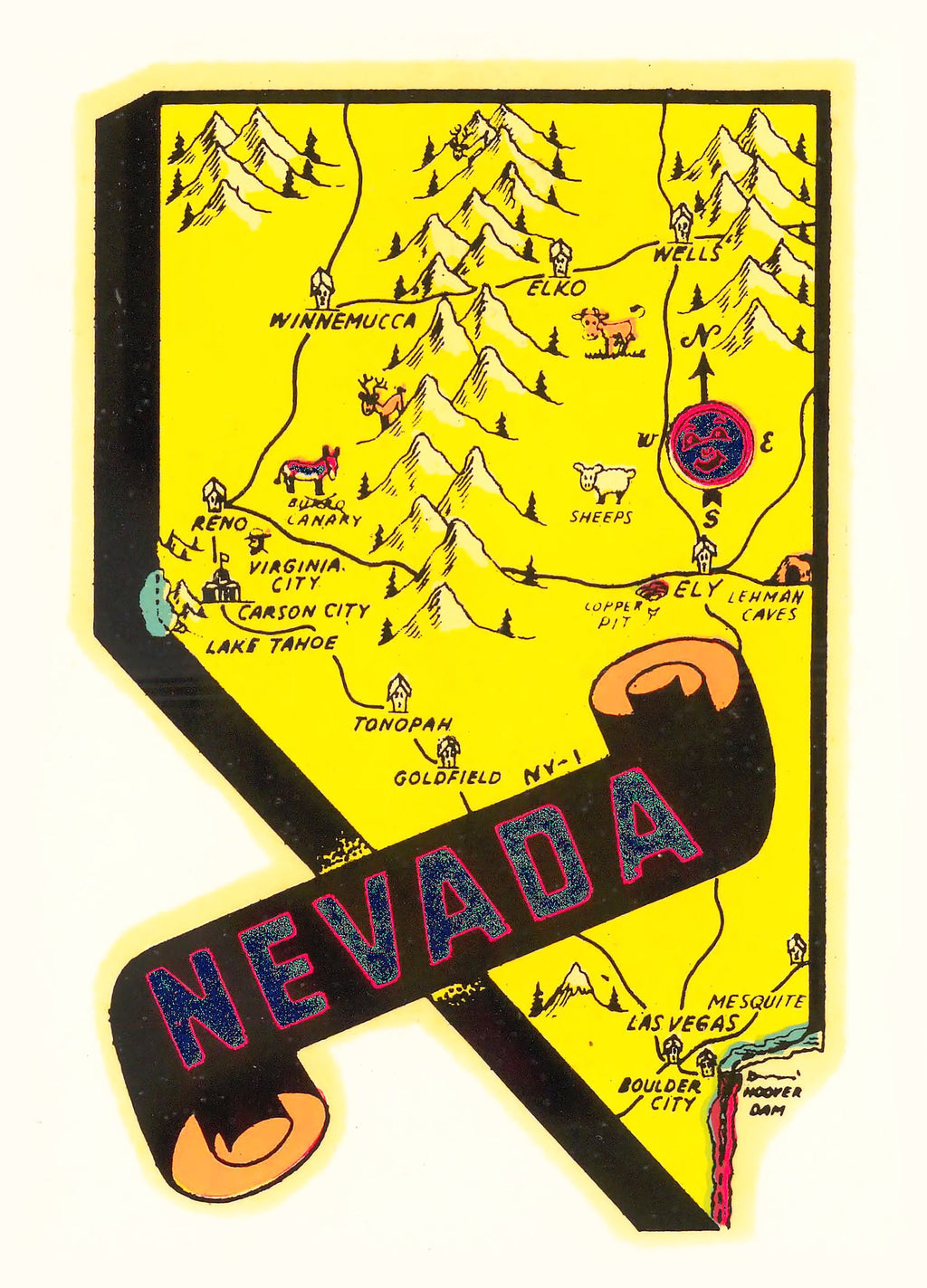 Vintage Map of Nevada 1950