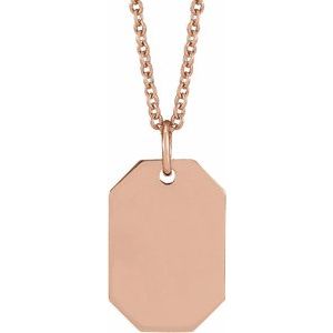 14K Rose Gold Engravable Dog Tag 16-18" Necklace