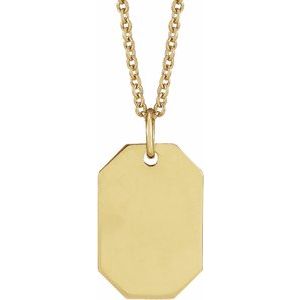 14K Yellow Gold Engravable Dog Tag 16-18" Necklace