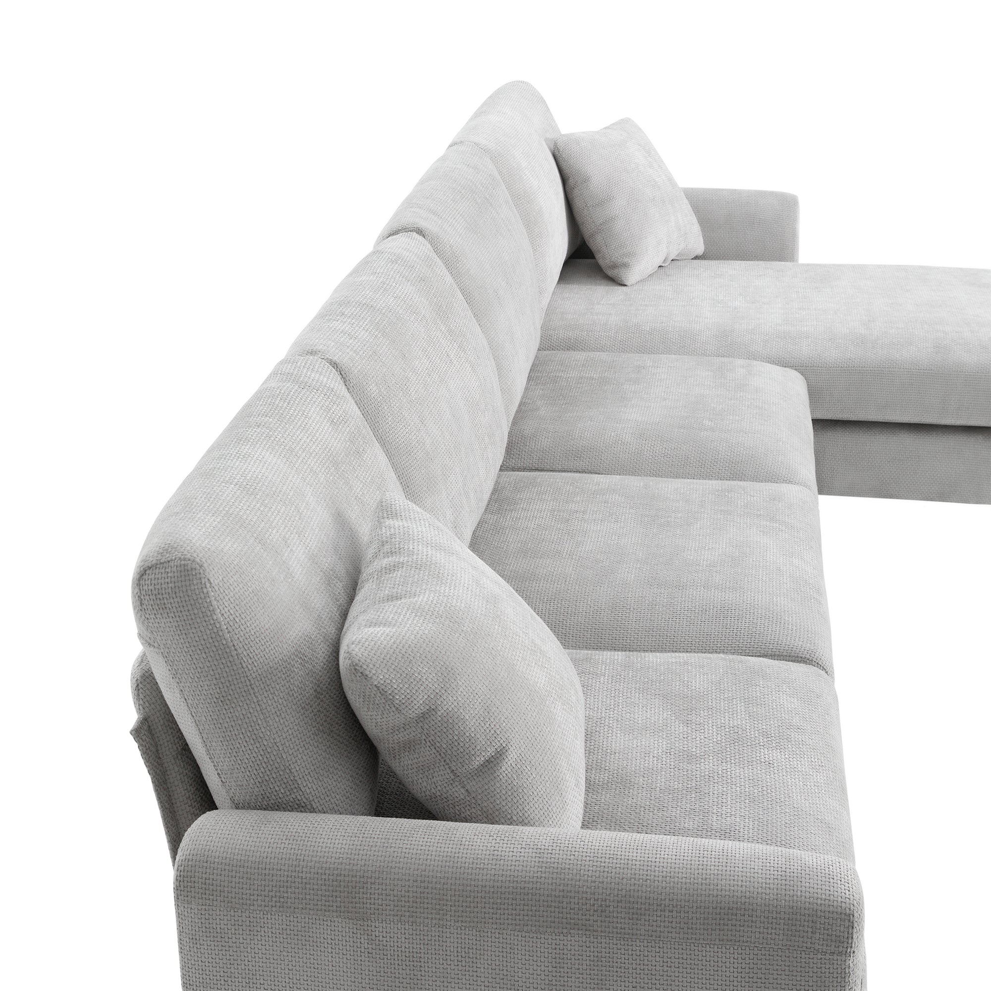 Modern Oversized L-shaped Sectional Sofa with Chaise and Free Pillows, Chenille Fabric, 119*55 Inches, Light Gray