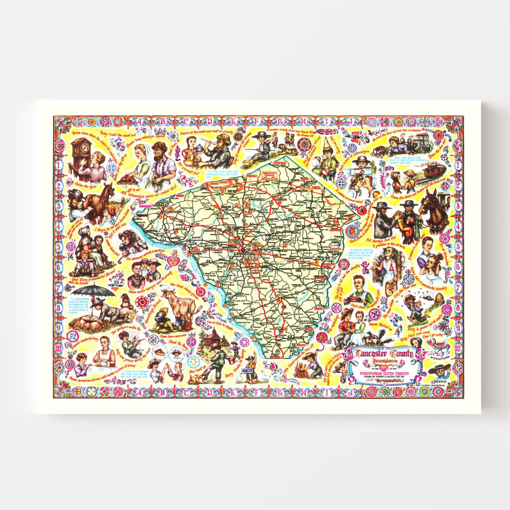 Vintage Map of Lancaster County, Pennsylvania 1955